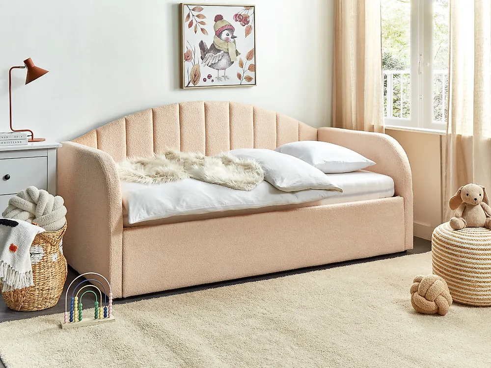 Trundle Bed Boucle EYBURIE 90 x 200 cm (EU Single) Peach Pink_907132
