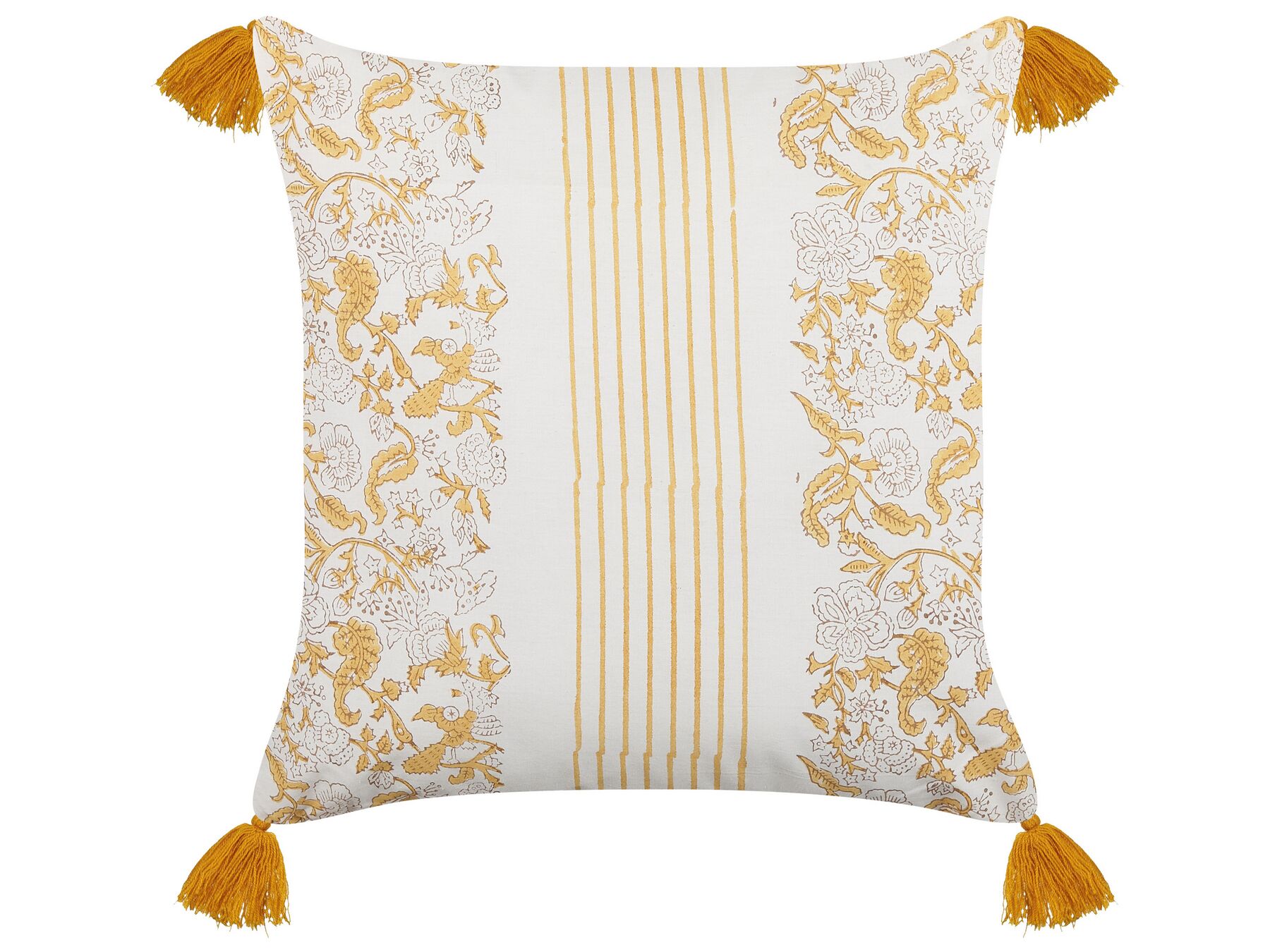 Bawełniana poduszka dekoracyjna w kwiaty  45 x 45 cm żółto-biała BILOBA_838592