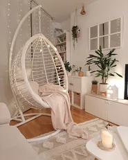 Hanging Chair with Stand FANO PE Rattan White_817524
