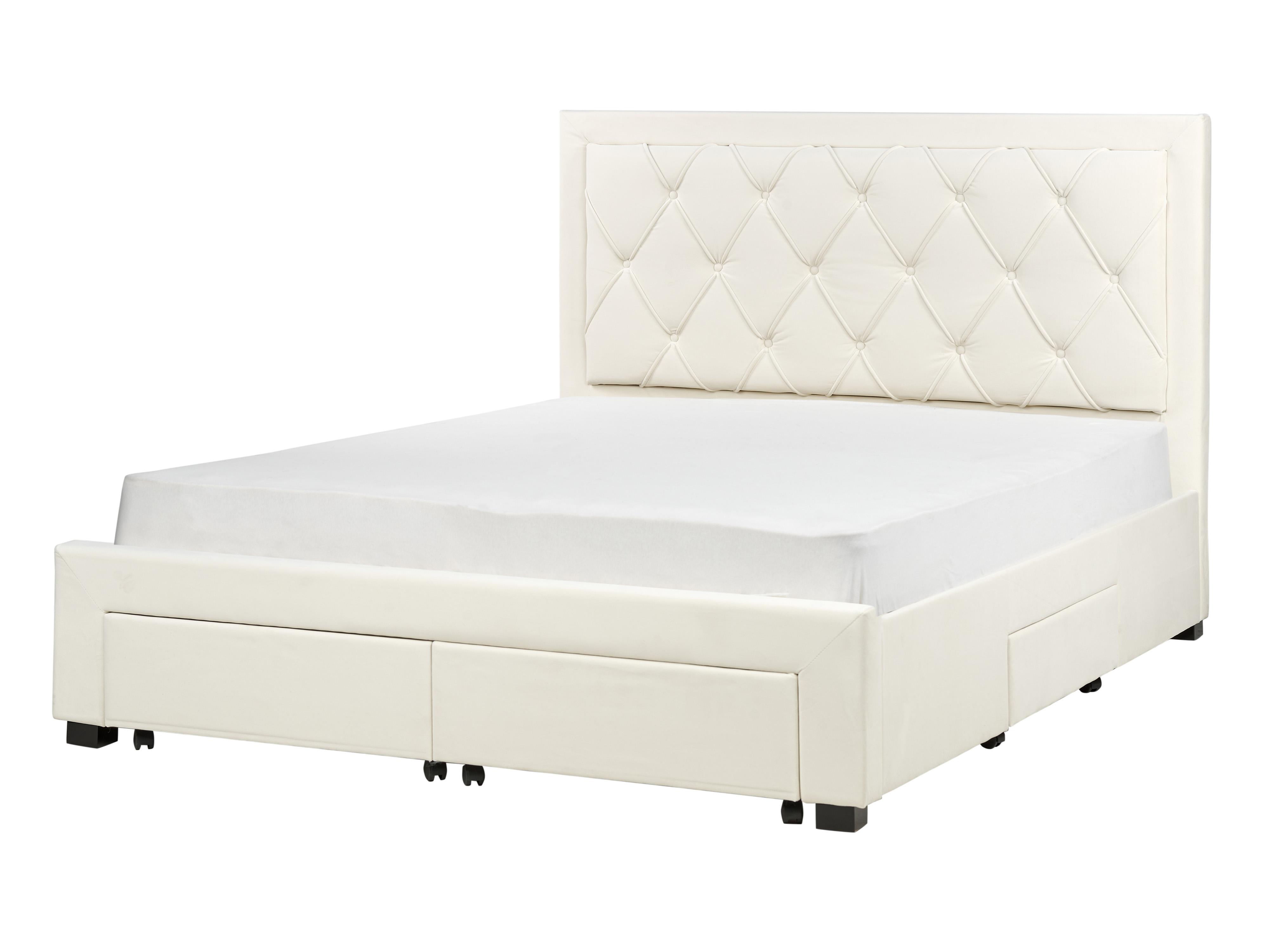Bett mit Schubladen LIEVIN Samtstoff Hellbeige 160 x 200 cm_902427