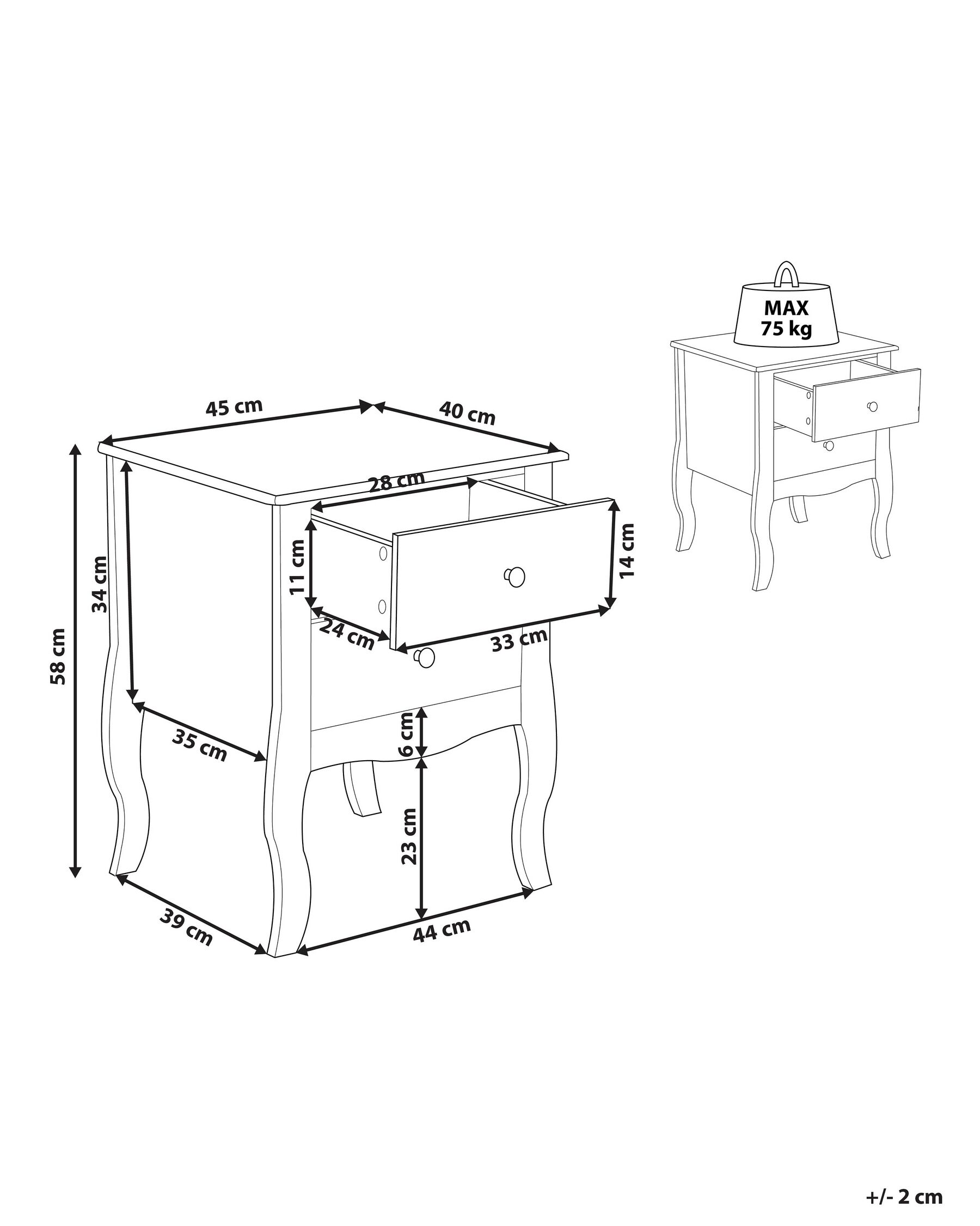 2 Drawer Bedside Table LANE White_817873