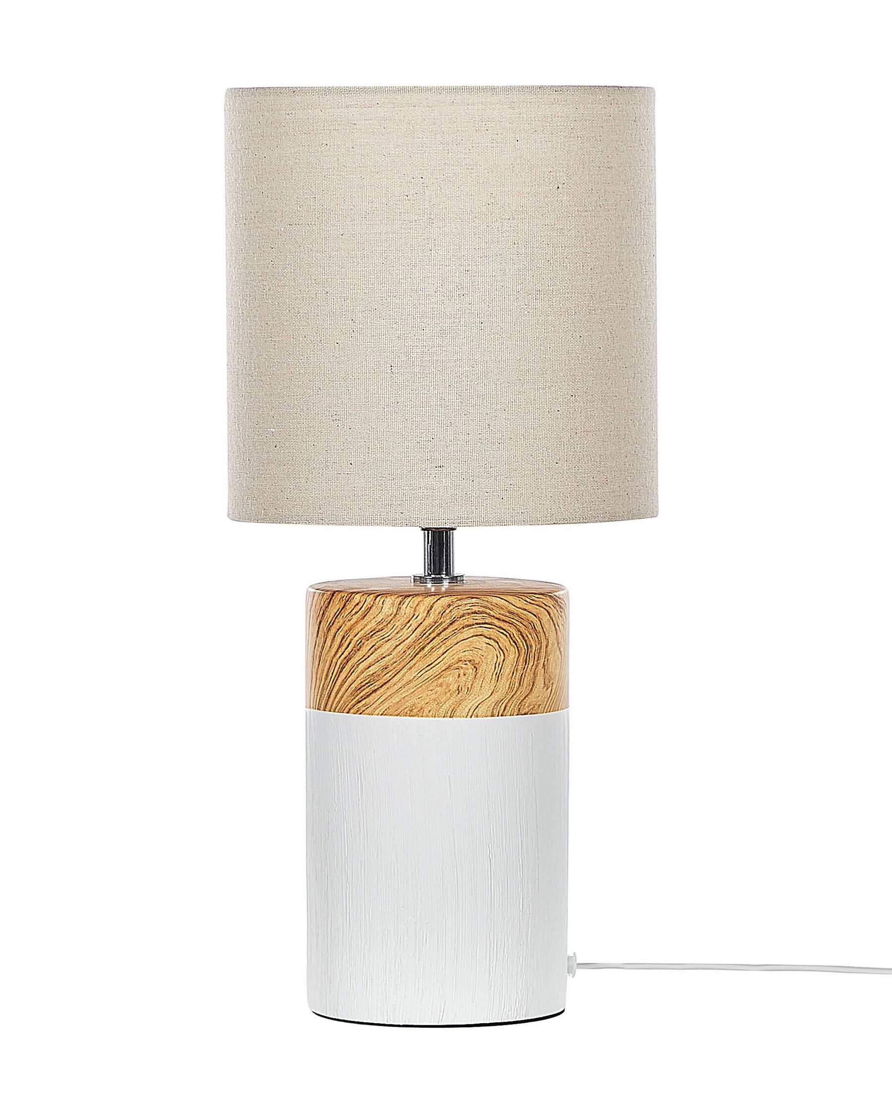 Ceramic Table Lamp White and Light Wood ALZEYA_822427