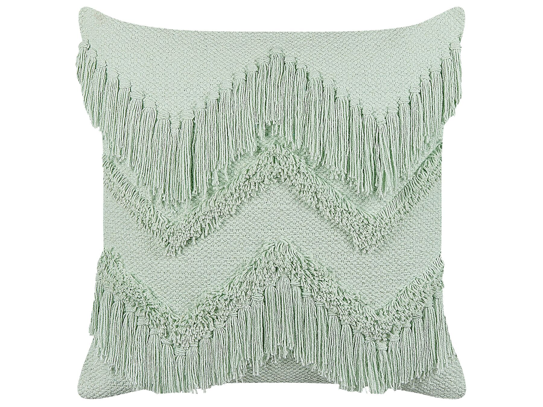 Almofada decorativa em algodão verde claro com borlas 45 x 45 cm BACOPA_839929