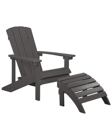 Krzesło ogrodowe z podnóżkiem ciemnoszare ADIRONDACK