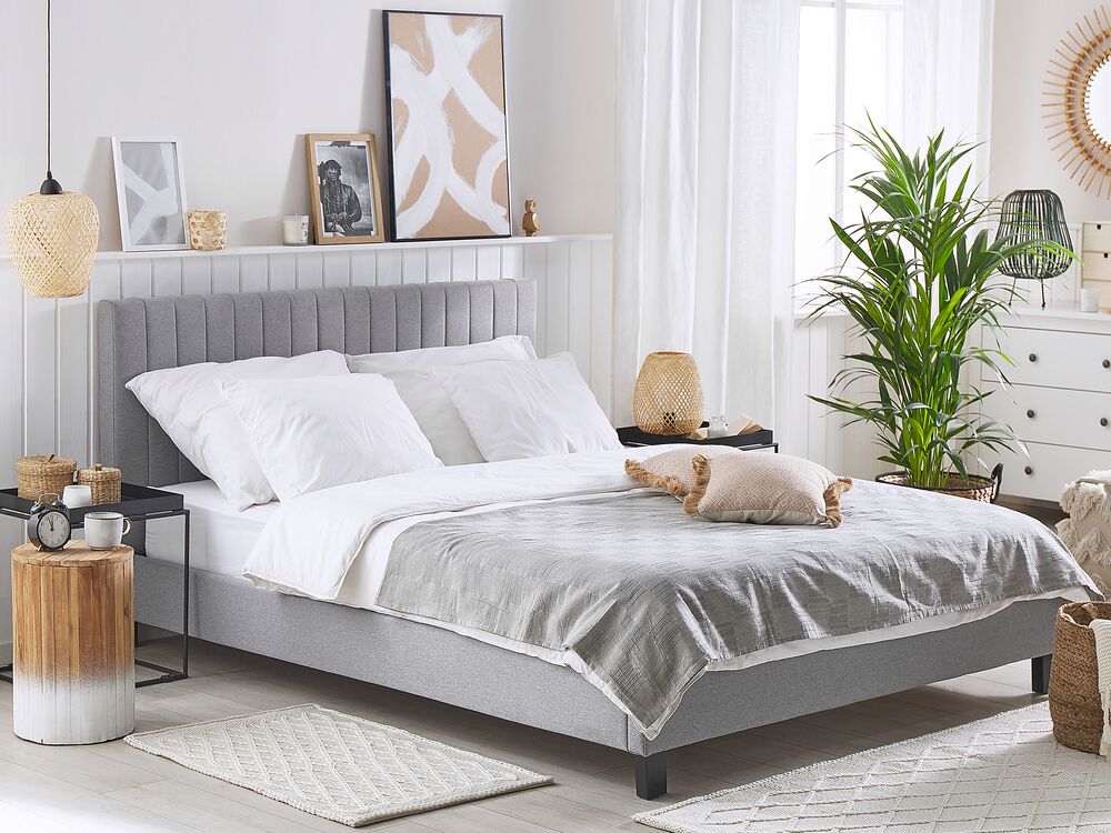 Cama Tecido POITIERS 180 x 200 cm Cinzento claro