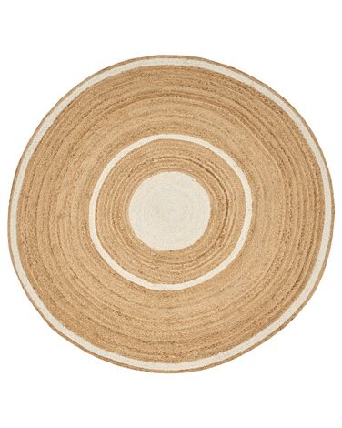 Okrúhly jutový koberec ⌀ 140 cm béžová a biela HALFELI