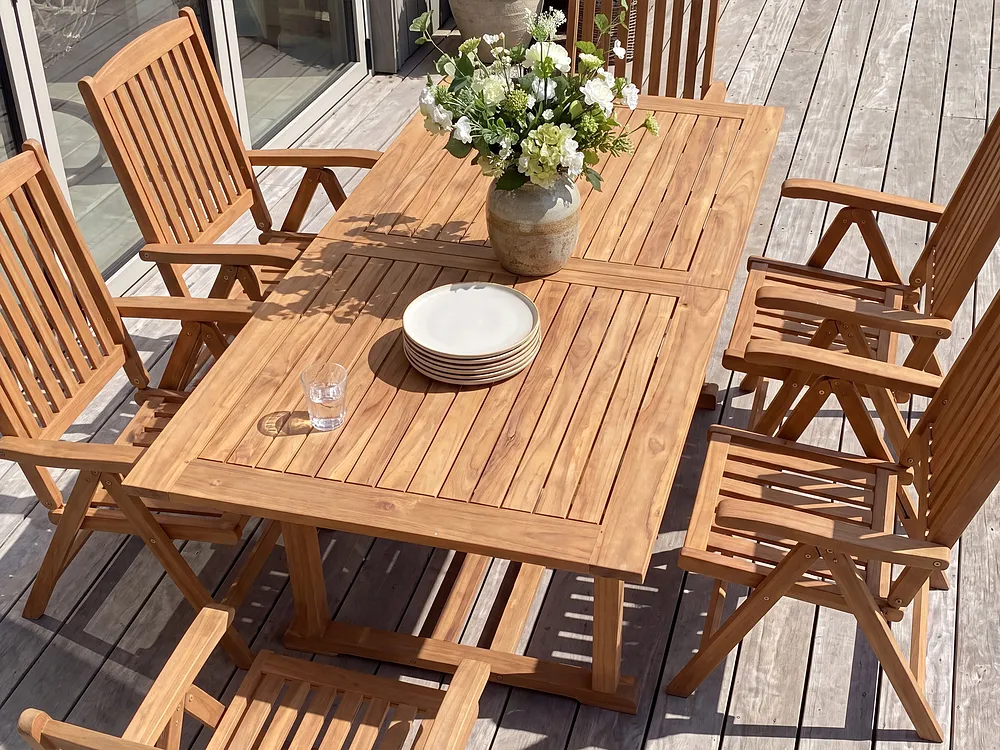 Table de salle à manger de jardin extensible JAVA 160/220 cm 90 cm Acacia Marron clair_1155099