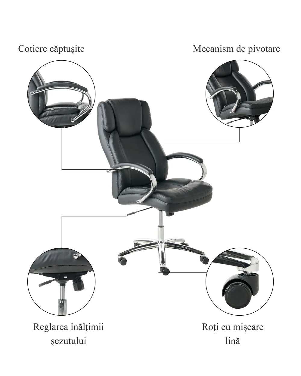 Scaun executiv HONOR Piele ecologică Negru_995371