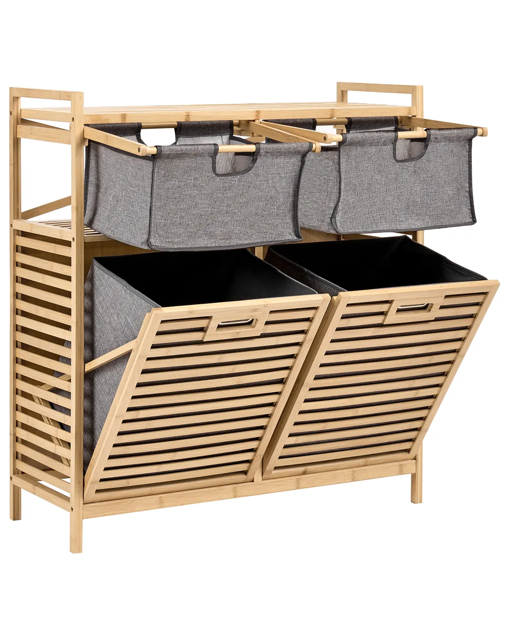 Mobile per la lavanderia con ante ribaltabili e contenitori CEJAR 88 cm Bambù Marrone chiaro_1144816