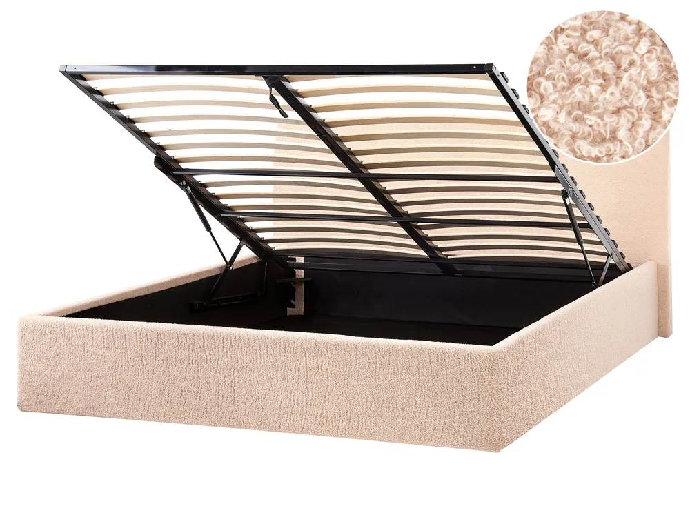 Boucle Ottoman Bed Beige ORBEY Various Sizes