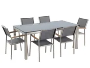 Garden Dining Set 6 Seater GROSSETO Tempered Glass Grey/ Black_677257