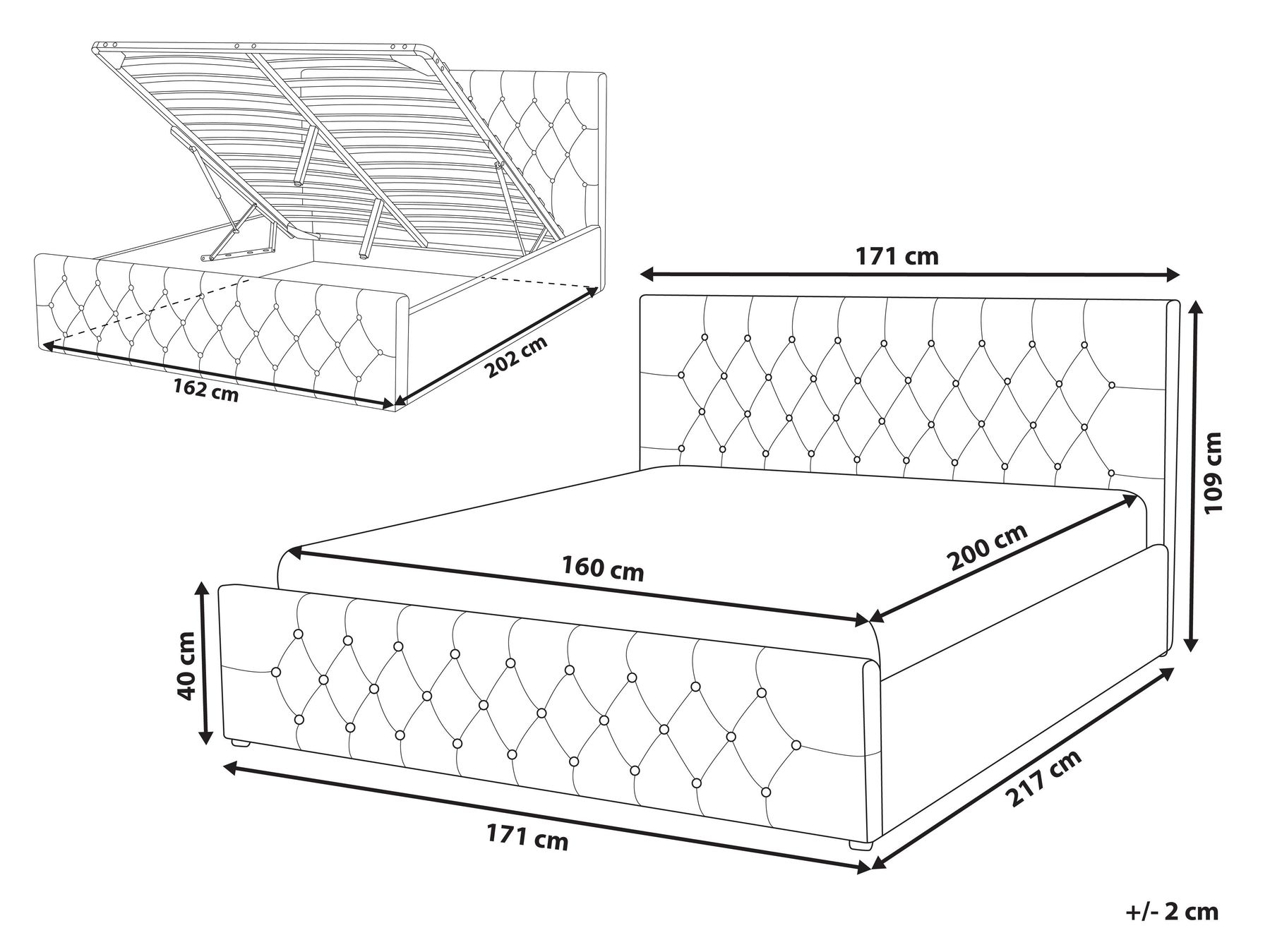 Ottoman Bed AMIENS Fabric Beige 160 x 200 cm (EU King Size)_976083