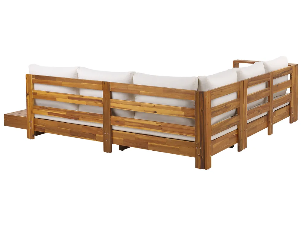 Garden Corner Sofa with Table 5 Seater MARETTIMO Certified Acacia Wood Off-White Right Hand_953838