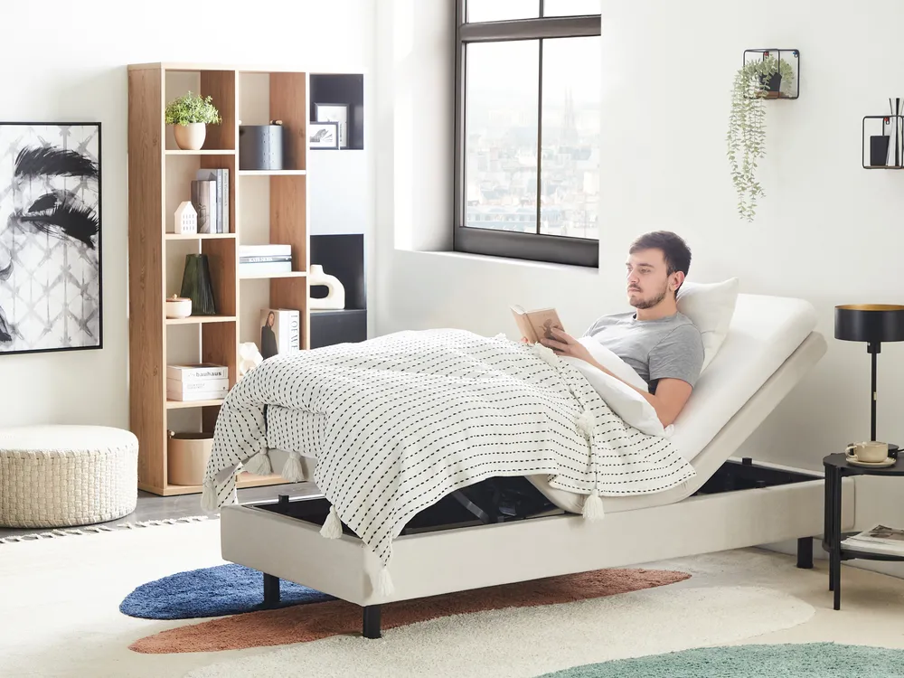 Adjustable Bed without Headboard Fabric DUKE II 80 x 200 cm (EU Small Single) Light Beige_952165