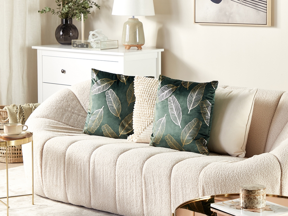 Set of 2 Velvet Cushions Leaf Pattern 45 x 45 cm Emerald Green FREESIA Beliani