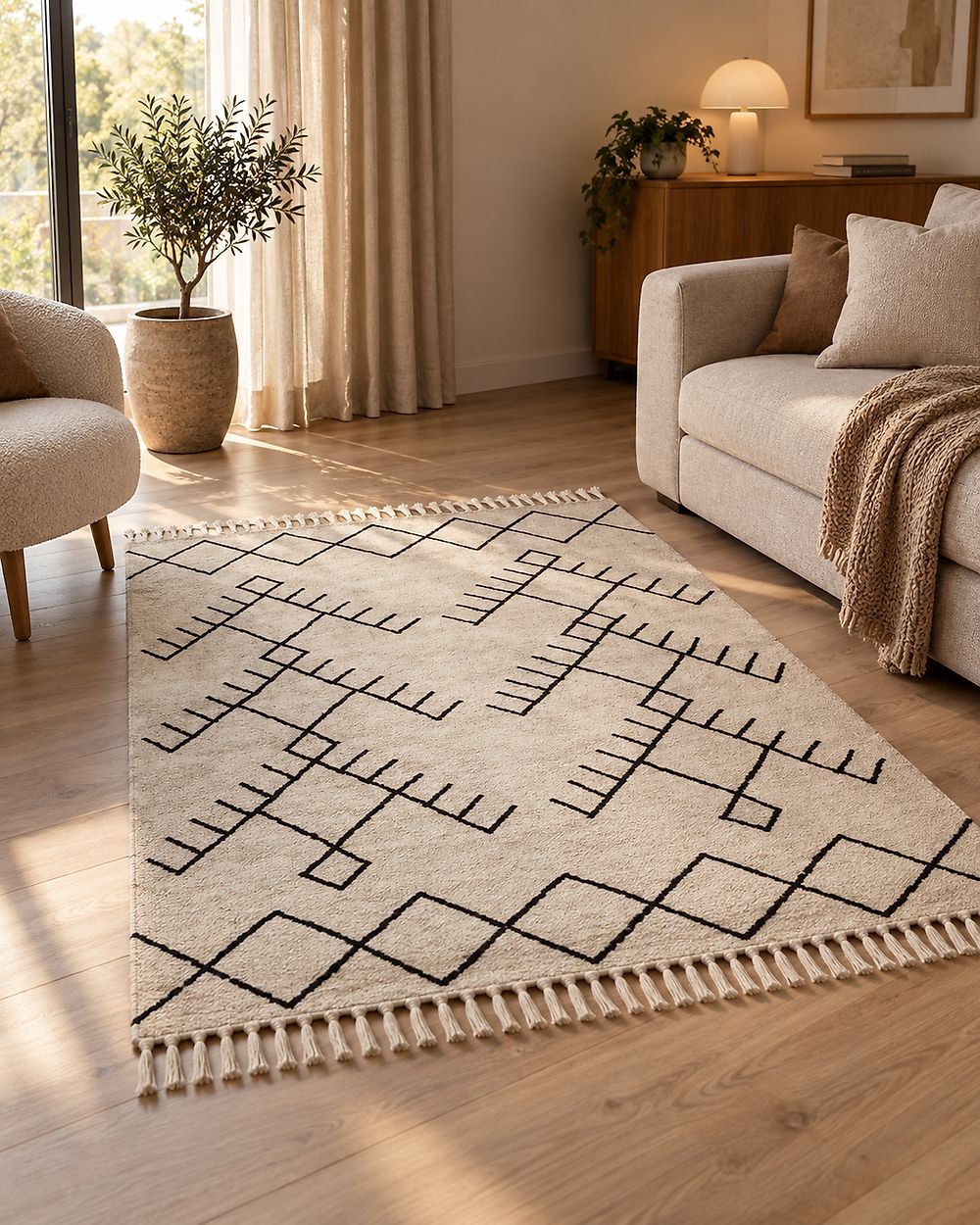 Tapis ERLER Beige clair 140 x 200 cm Coton