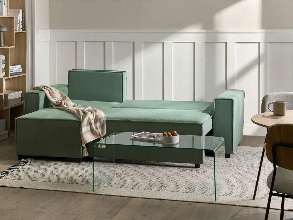 Corner Sofa Bed 3 Seater EDANE with Storage Fabric Light Green Right Hand_1057249