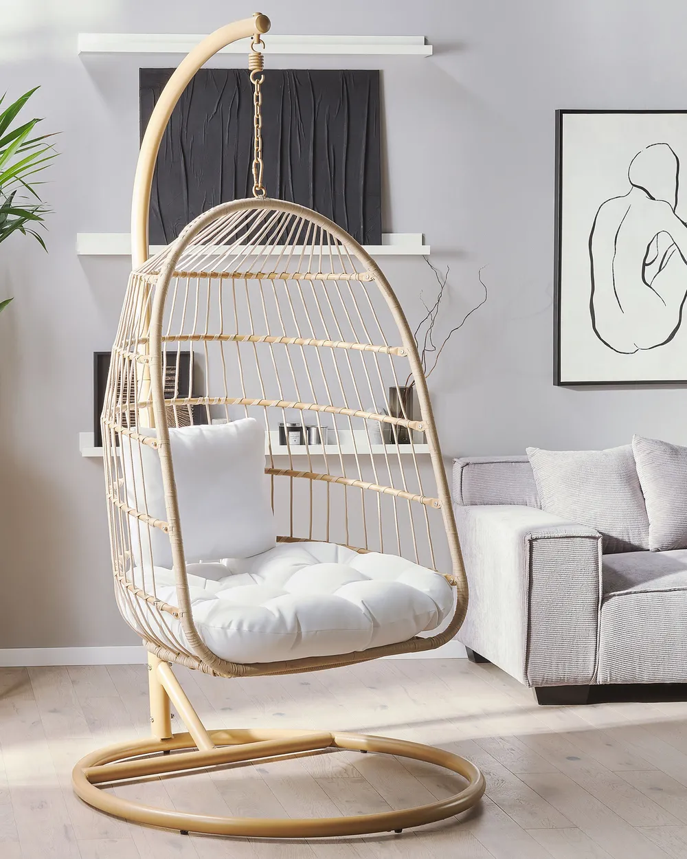Hanging Chair with Stand ALLERA PE Rattan Beige_803274
