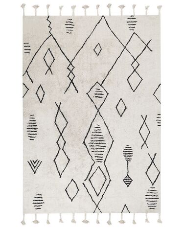 Teppich Baumwolle weiß / schwarz 140 x 200 cm Kurzflor KEBIR