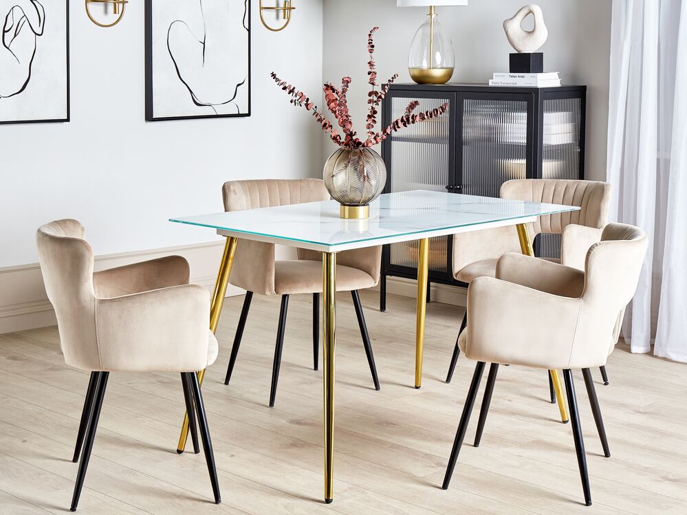 Mesa de comedor MULGA Mármol/Dorado 120 cm 70 cm Vidrio templado