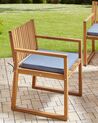 Set of 8 Certified Acacia Wood Garden Dining Chairs with Blue Cushions SASSARI II_931152