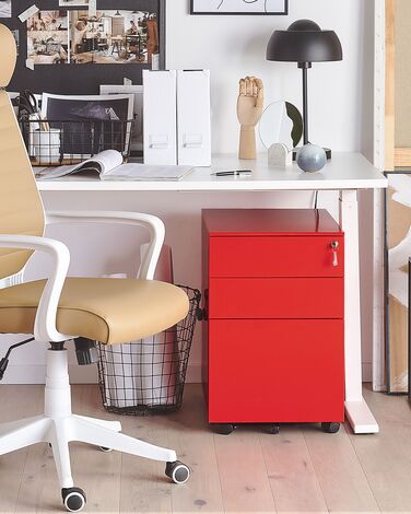 3 Drawer Metal Filing Cabinet Red CAMI