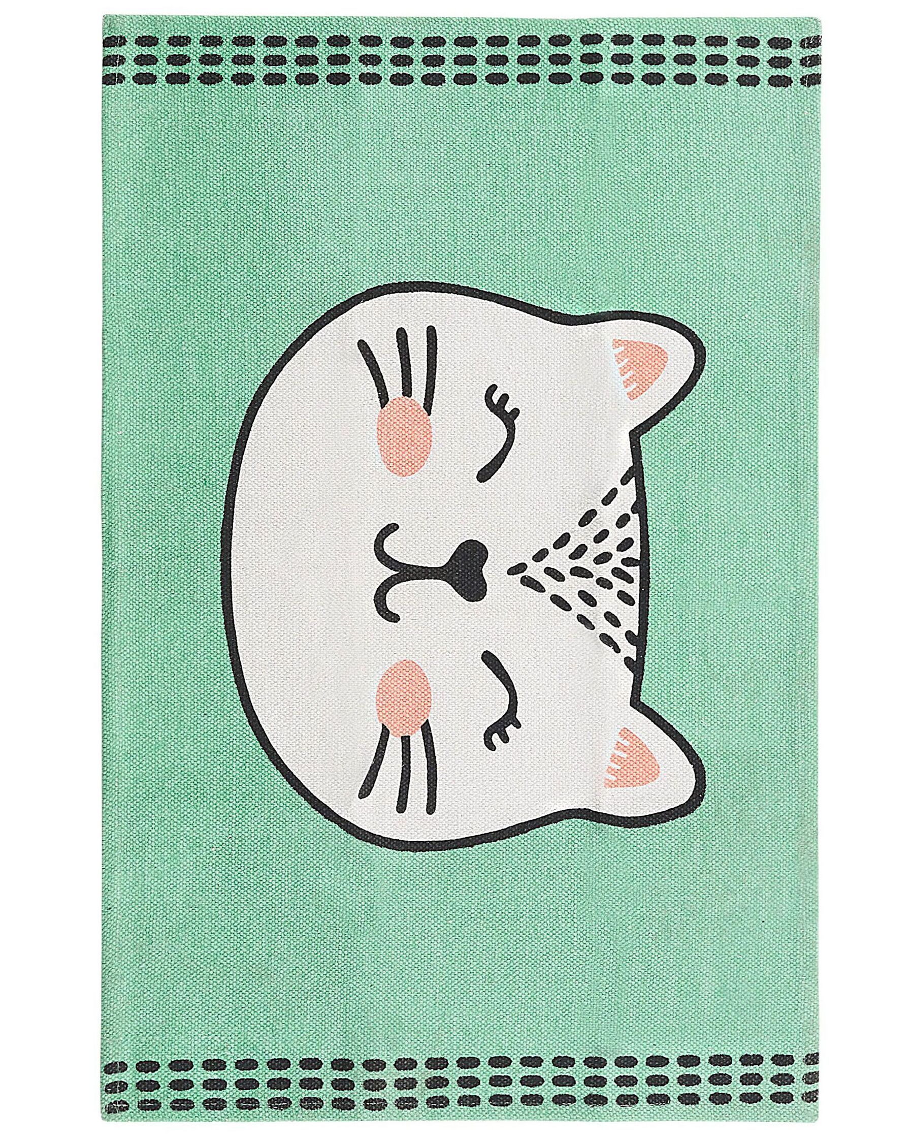 Cotton Kids Rug Cat Print 60 x 90 cm Green HOWRAH_790869