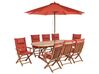 Ensemble de jardin 8 places en bois d'acacia avec parasol et coussins rouge MAUI II_926887