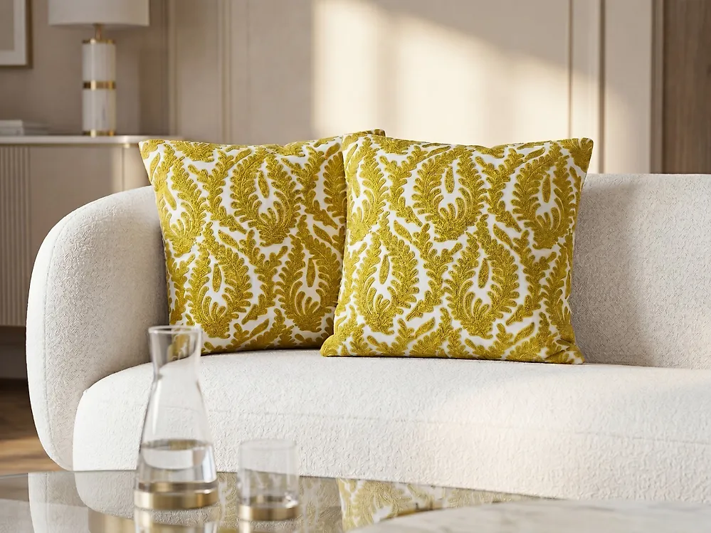 Zestaw 2 poduszek dekoracyjnych PRIMULA 45 x 45 cm Bawełna Musztardowy Ikat_1187329
