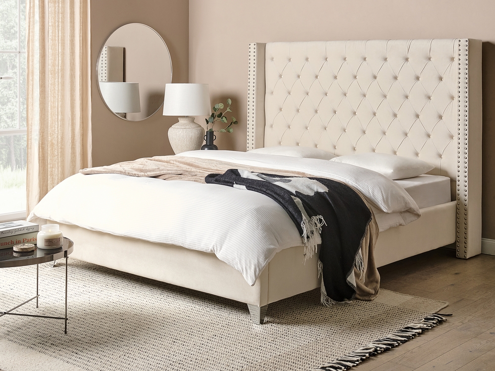 Velvet EU King Size Bed Off White LUBBON Beliani