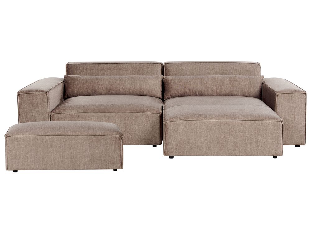 Sofá de canto modular 3 lugares HELLNAR com repousa-pés Tecido Castanho claro à esquerda