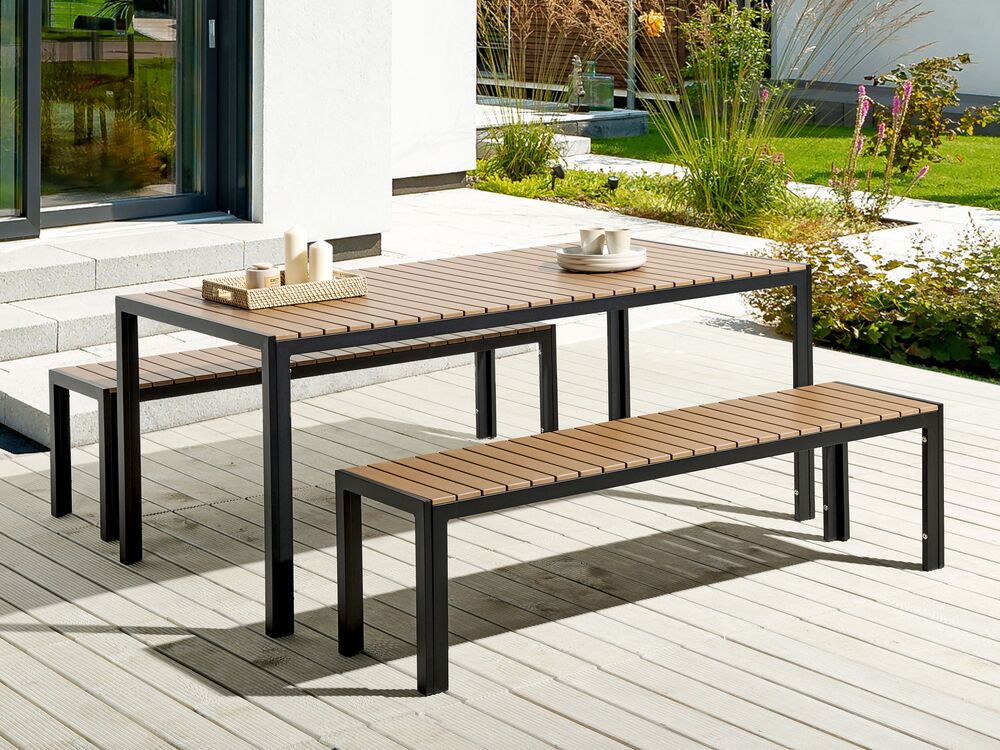 Tavolino Da Giardino 110x60x40 Cm In Rattan PE Con Piano In Vetro E Acciaio Legno Naturale 88790944