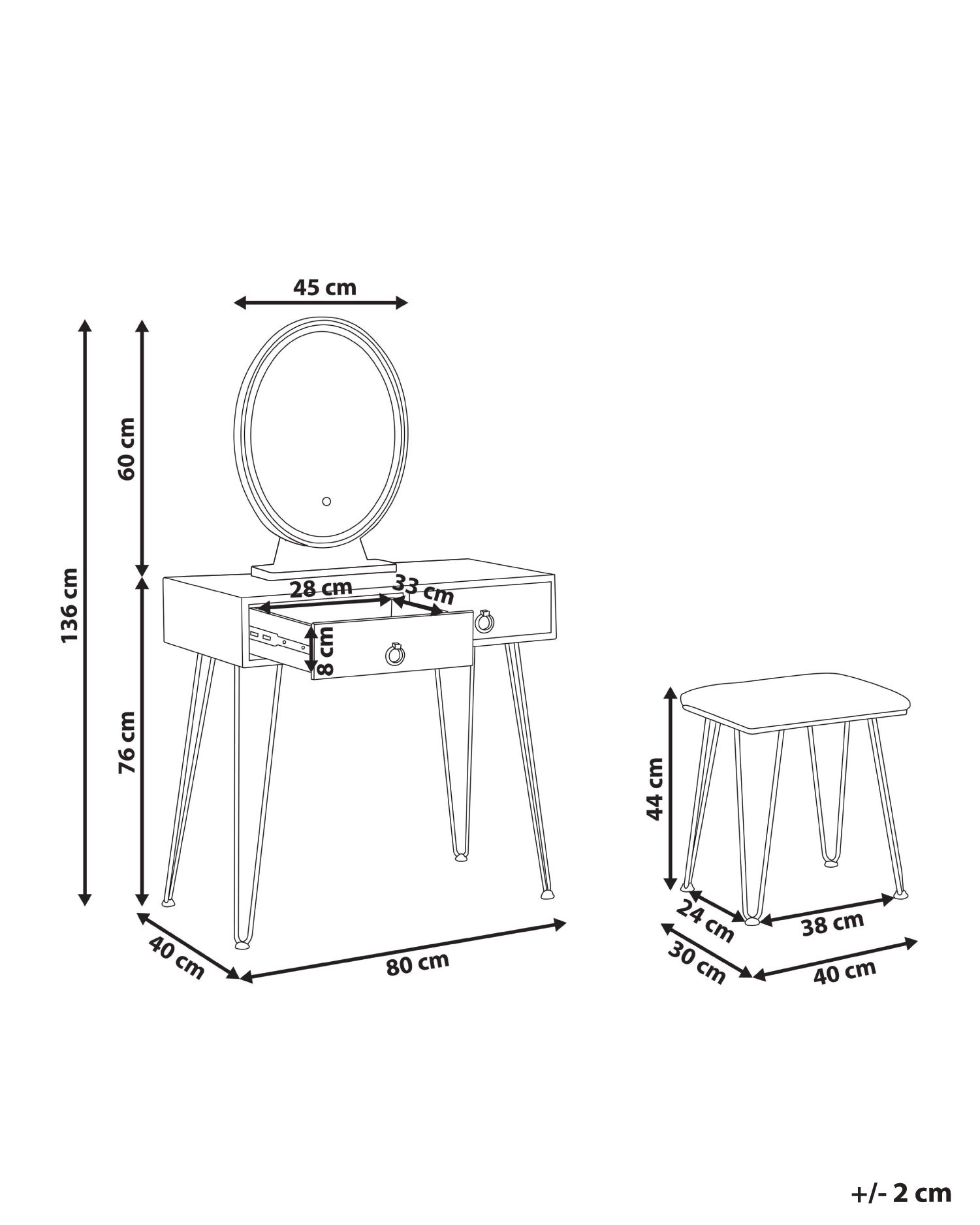 4 Drawers Dressing Table with LED Mirror and Stool White and Black SOYE_845484 4 Drawers Dressing Table with LED Mirror and Stool White and Black SOYE_845484