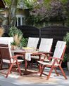 Set of 6 Acacia Garden Folding Chairs with Off-White Cushions TOSCANA_786030