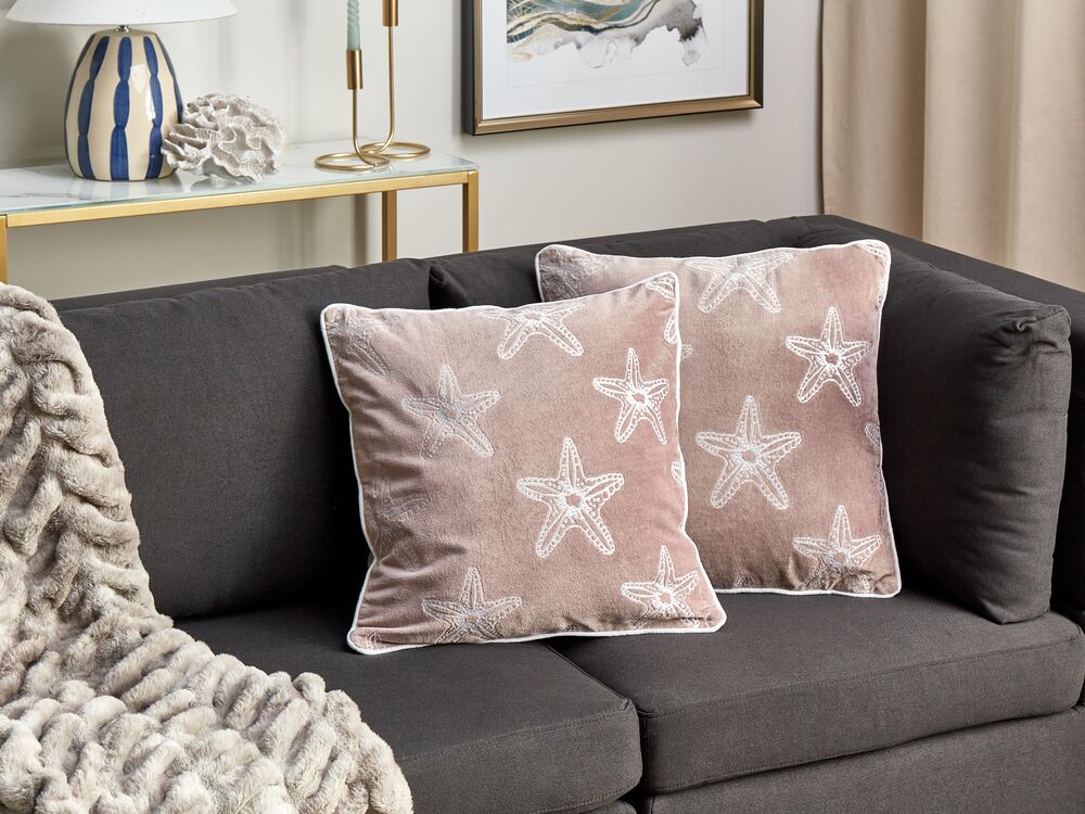 Sæt af 2 pyntepuder CERAMIUM 45 x 45 cm Velour Pastellrosa Blomstermønster