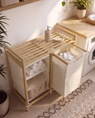 Cesto per la biancheria TOROTAL Bambù Marrone chiaro/Bianco 120 L_1136659