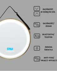 Lustro łazienkowe LED DAROIS 60 cm 60 cm Wbudowany głośnik Bluetooth Złoty_940504