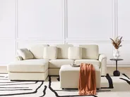 Corner Sofa 4 Seater KOHLO with Ottoman Fabric Light Beige Right Hand_945039