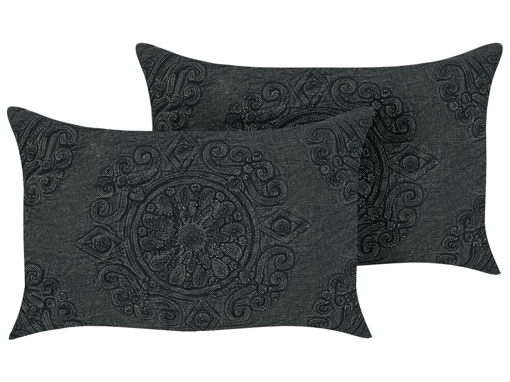 2 db díszpárna VELOOR 30 x 50 cm Pamut Sötétszürke Keleti mintás