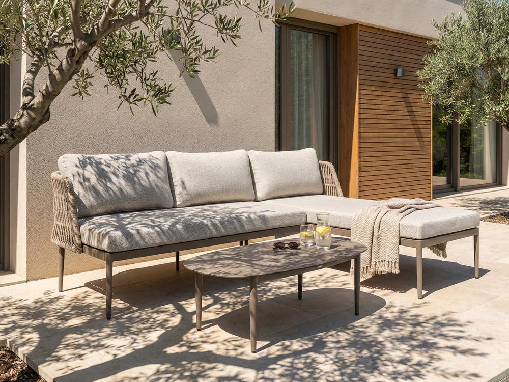 Set di divani angolari da giardino 3 posti LEFFE Metallo Beige Lato Sinistro