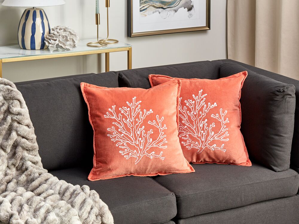 Coral Velvet Pillow Living Coral Pillows Throw Cushion NORI Velvet