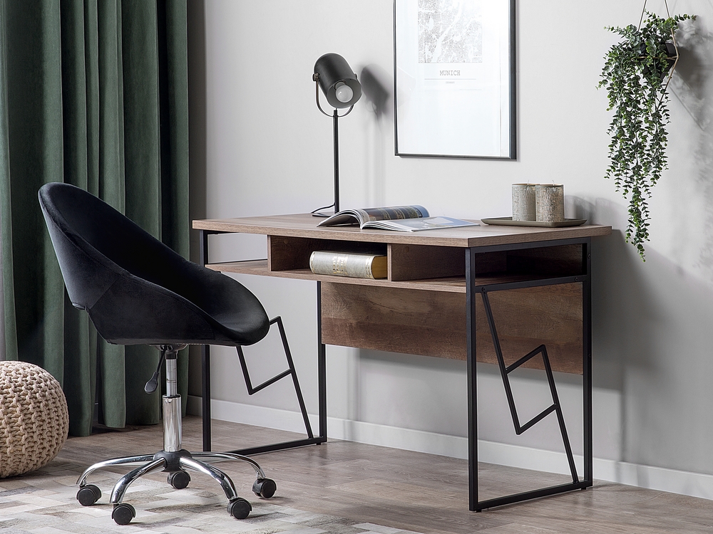 Home Office Desk with Shelf 120 x 60 cm Dark Wood and Black FORRES Beliani