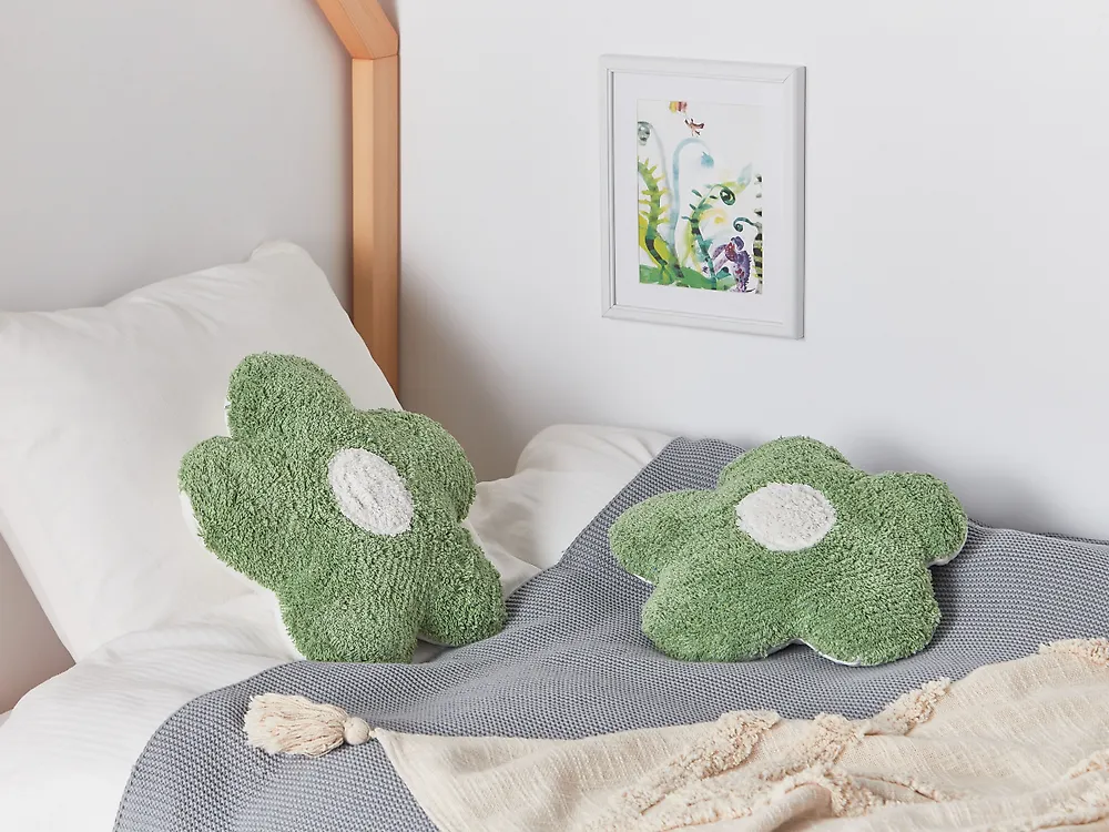 Set of 2 Decorative Cushions SORREL 30 x 30 cm Cotton Flower Green_1184801