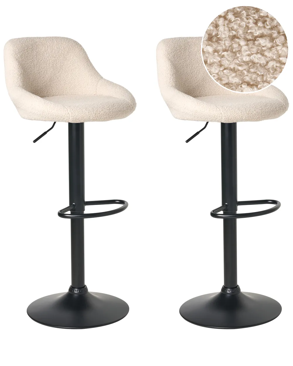 Set of Bar Stools MEDULIN Boucle Swivel Light Beige