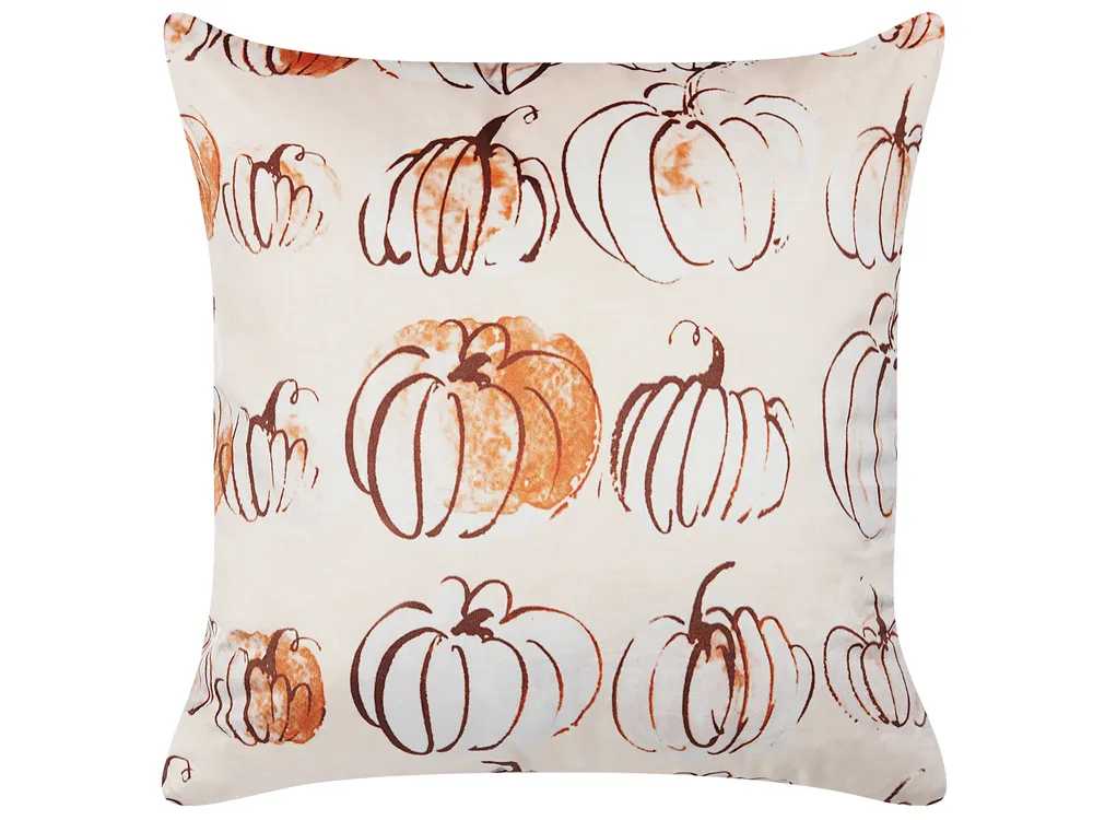 Poduszka dekoracyjna CUCURBITA 45 x 45 cm Welur Beżowy Wzór roślinny
