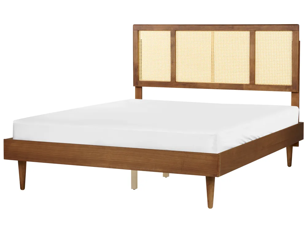 Bed with LED Rattan AURAY 160 x 200 cm (EU King Size) Brown_943908