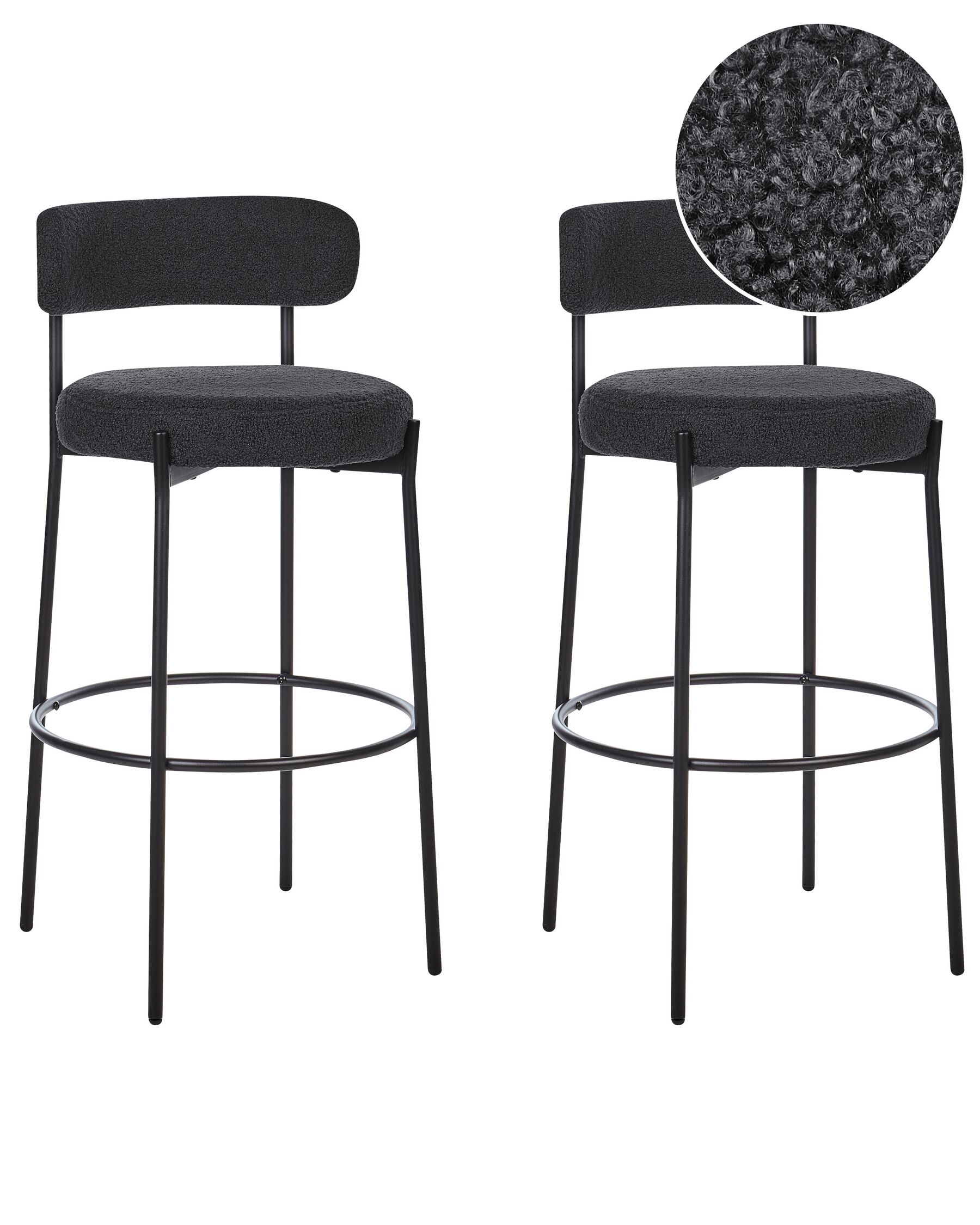 Lot de 2 chaises de bar en tissu bouclé noir ALLISON_913903
