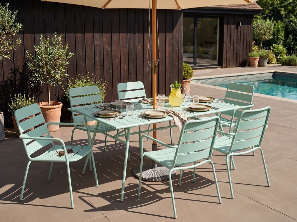 Garden Dining Set 6 Seater TERENZO Metal Mint Green
