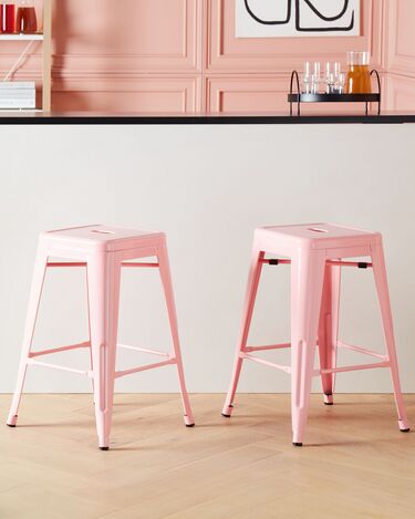 Set of 2 Steel Stools 60 cm Pink CABRILLO