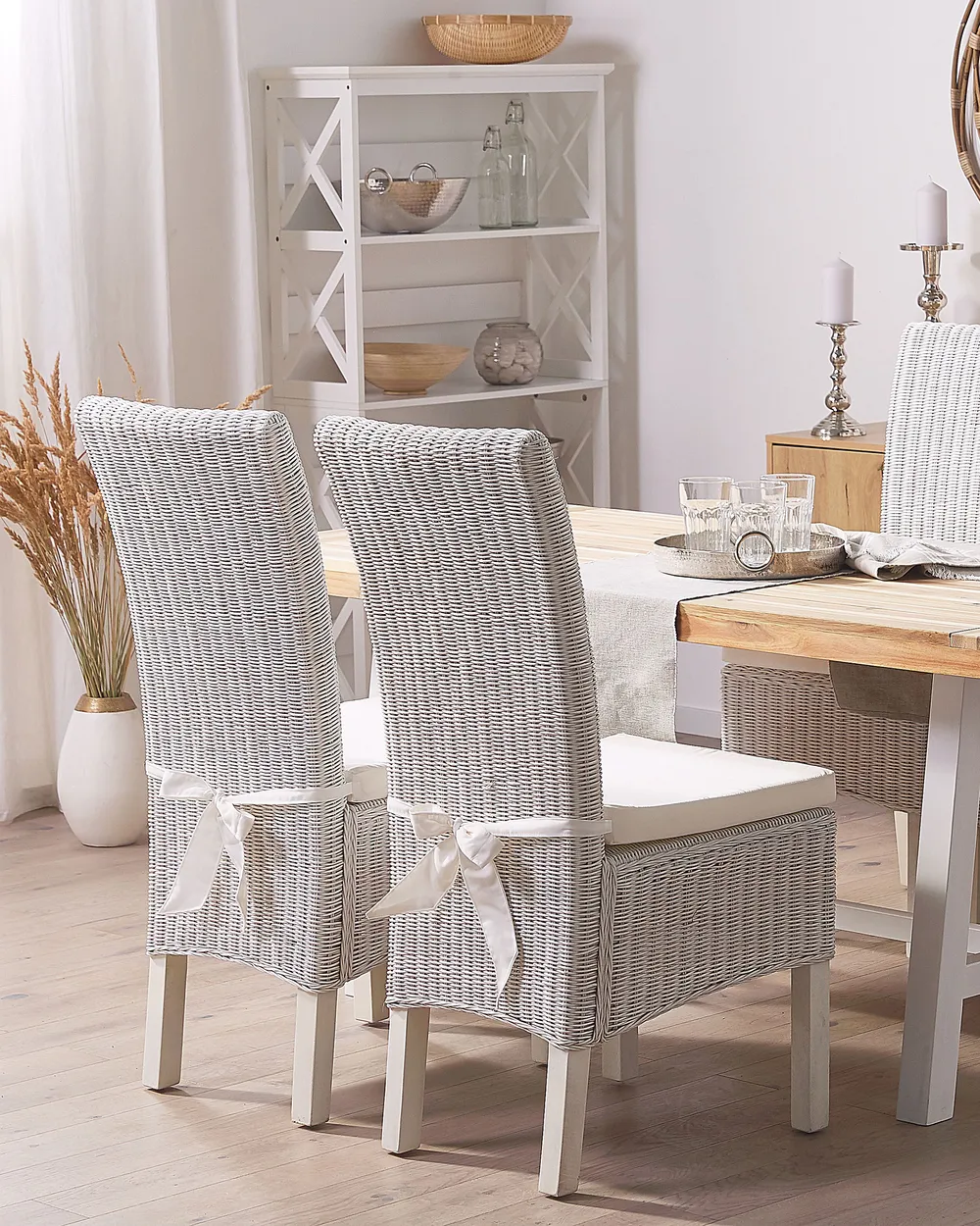 Biscottini 2 Sedie In Legno Massello E Rattan – Stile Bistrot Vintage – 86x42x46 Cm – Bianche, Per Cucina, Soggiorno, Esterno E Interno – Design Cross - 5